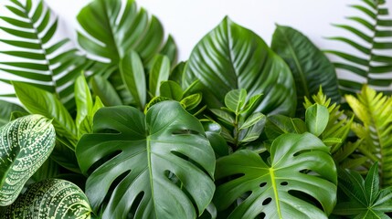 Poster - Arrangement of green leaves of tropical plants bush indoors in a garden isolated on white