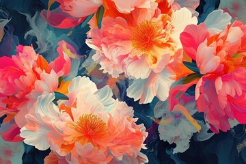 Poster - A variety of vibrant flowers are artfully arranged in a bouquet and placed on a table, Floral patterns executed in an abstract fashion, AI Generated