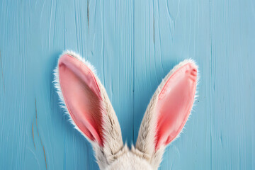 Wall Mural - Easter greeting card with bunny ears on blue background.	