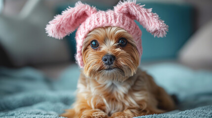  Studio shot of a ShihTzu wearing bunny ears for Easter