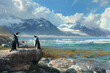 Humboldt penguins bask, rocky shoreline kissed by gentle sea breeze. 