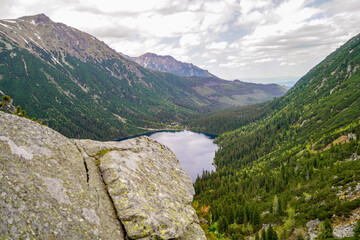 Morskie Oko mountain lake , rock platform