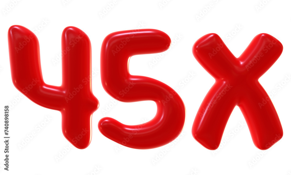 45x with red color isolated on transparent background. 3d number and ...