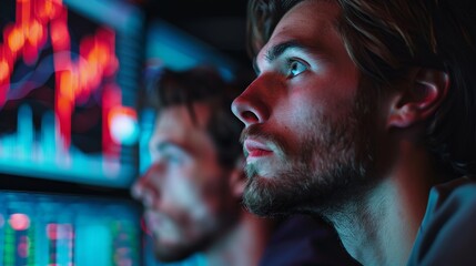 Poster - Business finance investment, Amidst the chaos of trading floors, financial analysts decipher data and trends, guiding investors through the volatile markets