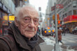 Elderly man's portrait on a bustling city street