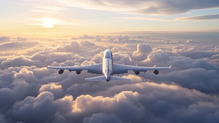 Passenger jet plane in the sky. Airplane flies high above the clouds.