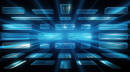 Aufkleber - Business abstraction with infographics style data blocks in blue glowing lights.