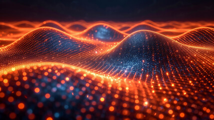 Wall Mural - visualization of sound music dark blue abstract background with orange lights
