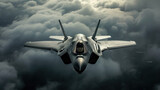 modern fifth generation combat air fighter jet in sky, advanced stealth military aircraft flying