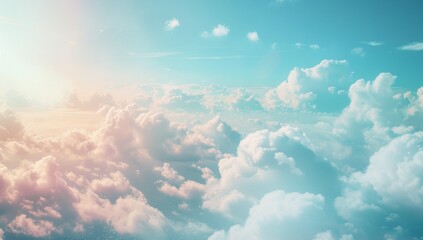 Wall Mural - Sunny sky above fluffy clouds creates a serene landscape