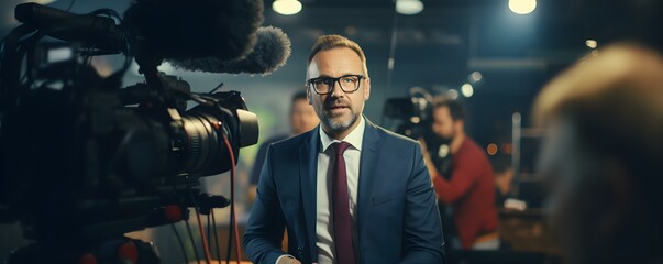 Recording Behind the Scenes: Cameraman Captures Interview with Celebrity for Digital News Outlet. Concept Behind the Scenes, Cameraman, Interview, Celebrity, Digital News Outlet