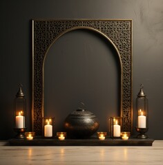 Wall Mural - empty frame and some small candles