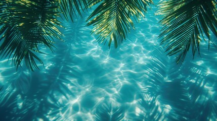 Wall Mural - Top view of palm leaves on clear water