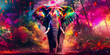 elephant in holi colors against bright colorful jungle background, multicolored explosions of holi colors, holi festival