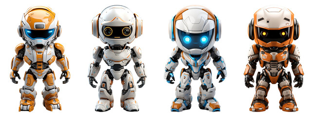 collection of 3d animation of cute little cyborg robot characters modern style technology, generativ