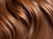 Close-up of wavy, shiny brown hair strands. Natural shine and depth of color. Hair after treatment.