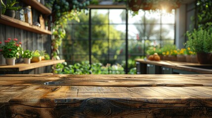 Fototapete - Blurred modern interior on kitchen tabletop for product display