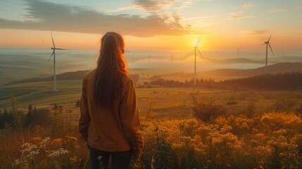 Poster - Renewable energy through wind turbines, alternative sources of energy, sustainable resources.