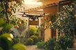 Smart package Drone Delivery ai interpretability. Box shipping surveying and mapping drone parcel shipping transportation. Logistic tech surveying and mapping drone mobility commuting