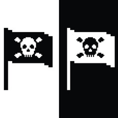 Wall Mural -  Skull flag icon 8 bit, pixel pirate icon  for game  logo.