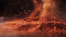An Artistic Composition With Paprika Powder Scattered Over A Moist Surface, Causing The Spice To Clump And Highlight Different Textures. 8k