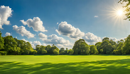 Wall Mural - wide lawn trimmed with precision under a blue sunny sky