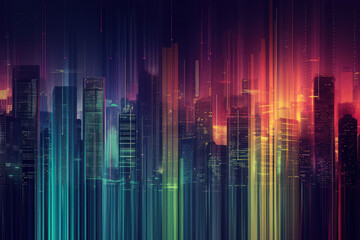 Poster - abstract depiction of a city skyline at night.