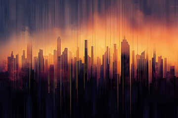 Poster - abstract depiction of a city skyline at night.