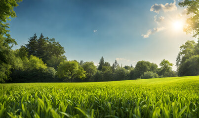 Wall Mural - wide lawn trimmed with precision under a blue sunny sky