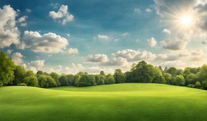 Wall Mural - wide lawn trimmed with precision under a blue sunny sky
