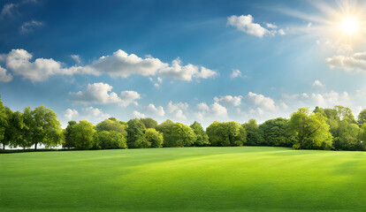 Wall Mural - wide lawn trimmed with precision under a blue sunny sky