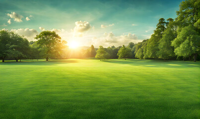 Wall Mural - wide lawn trimmed with precision under a blue sunny sky