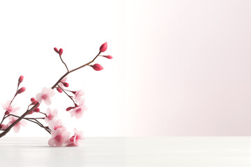 Wall Mural - Elegant cherry blossoms on soft pink gradient background with copy space