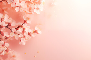 Wall Mural - Cherry blossoms in soft pink color with sparkles with copy space