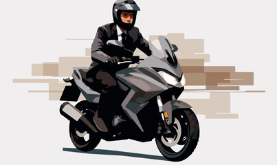 Wall Mural - man in business suit riding Motor bike isolated vector style with transparent background illustration