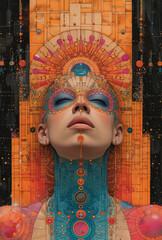 Wall Mural - Psychedelic art.  Portrait of a woman. Nice poster.Hippie style. Generative AI.