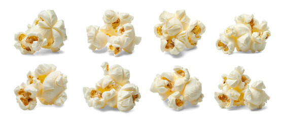 Wall Mural - Collection set of popcorn flakes isolated on transparent or white background, png