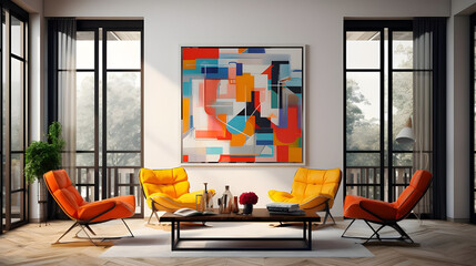 Poster - modern living room with sofa and frames