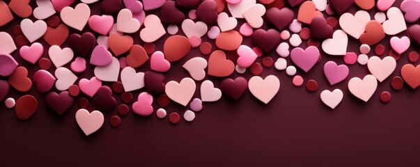 Wall Mural - valentines day red heart shape red background with pink