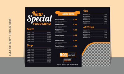 Landscape Food Menu Layout for restaurant