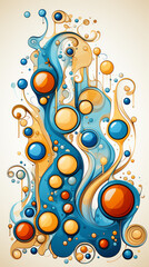 Wall Mural - Abstract Blue and Orange Swirls and Circles Design

