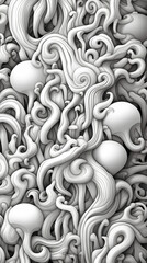 Wall Mural - Abstract Monochrome Swirls and Curves Pattern

