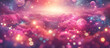 Rainbow unicorn background. Pastel glitter pink fantasy galaxy. Magic mermaid sky with bokeh. Holographic kawaii abstract space with stars and sparkles. Vector	