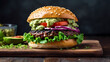 © jiejie - Rustic burger with juicy fried steak and topped with melted cheese