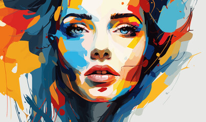 Wall Mural - abstract portrait of woman isolated vector style with transparent background illustration