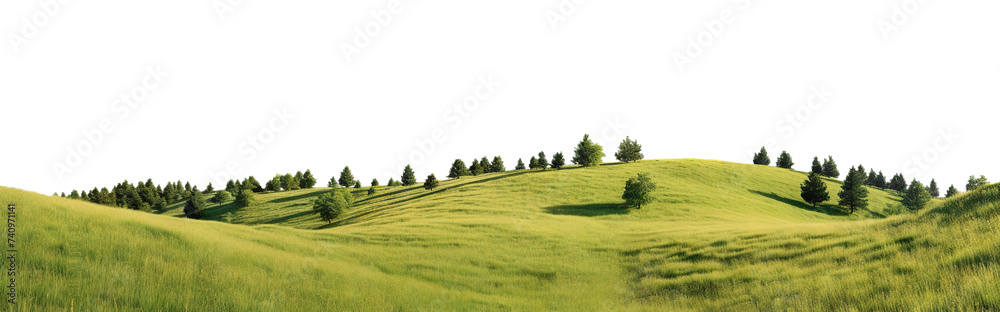 Rolling green hills adorned with lush trees, cut out Stock Photo ...