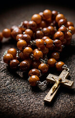 Ai photorealistic macro photo of a rosary with a crucifix