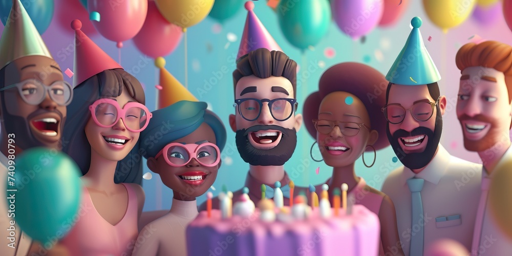 This is an image of six cheerful animated characters enjoying a ...