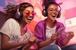 Two Women Sitting With Headphones