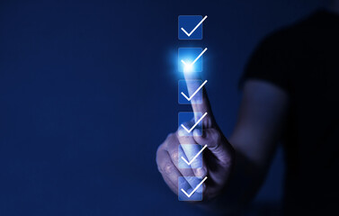 Fototapete - Business productivity checklist and filling survey form online.Fast checklist and clipboard task management.